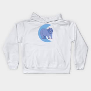 Hippo Crescent Moon - Blue Kids Hoodie